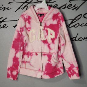 Girls GAP Pink Bleach-Dyed Hooded Fleece Jacket, M